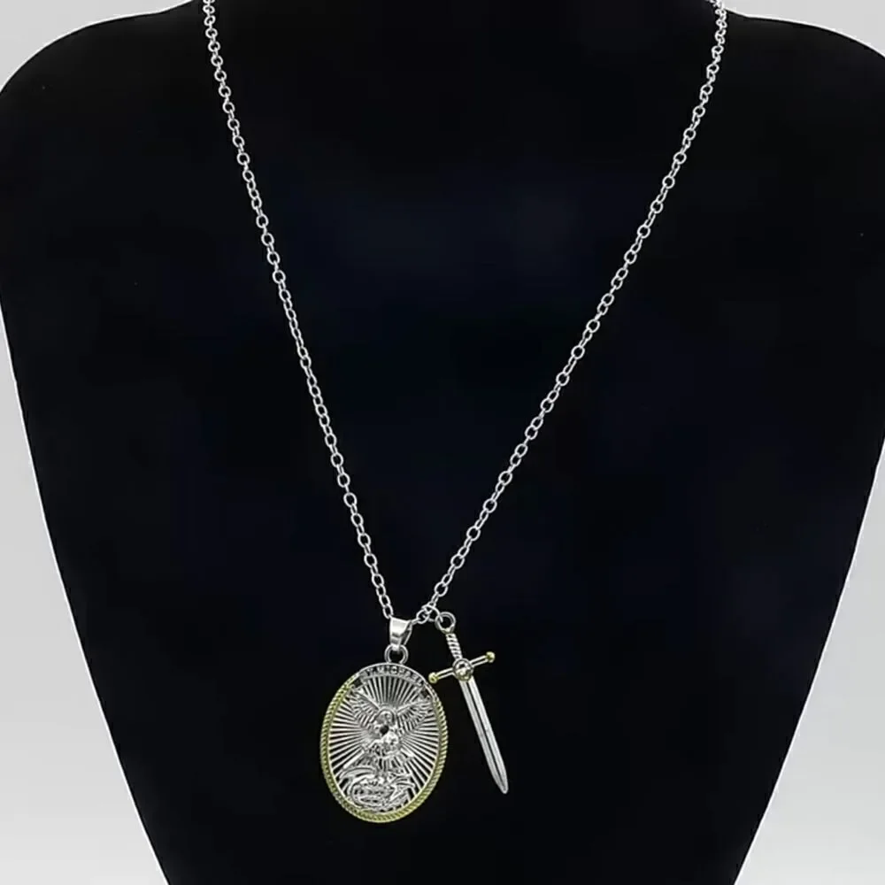 Patron Saint‎ Michael Archangel Catholic Necklace Sword Pendant Mens